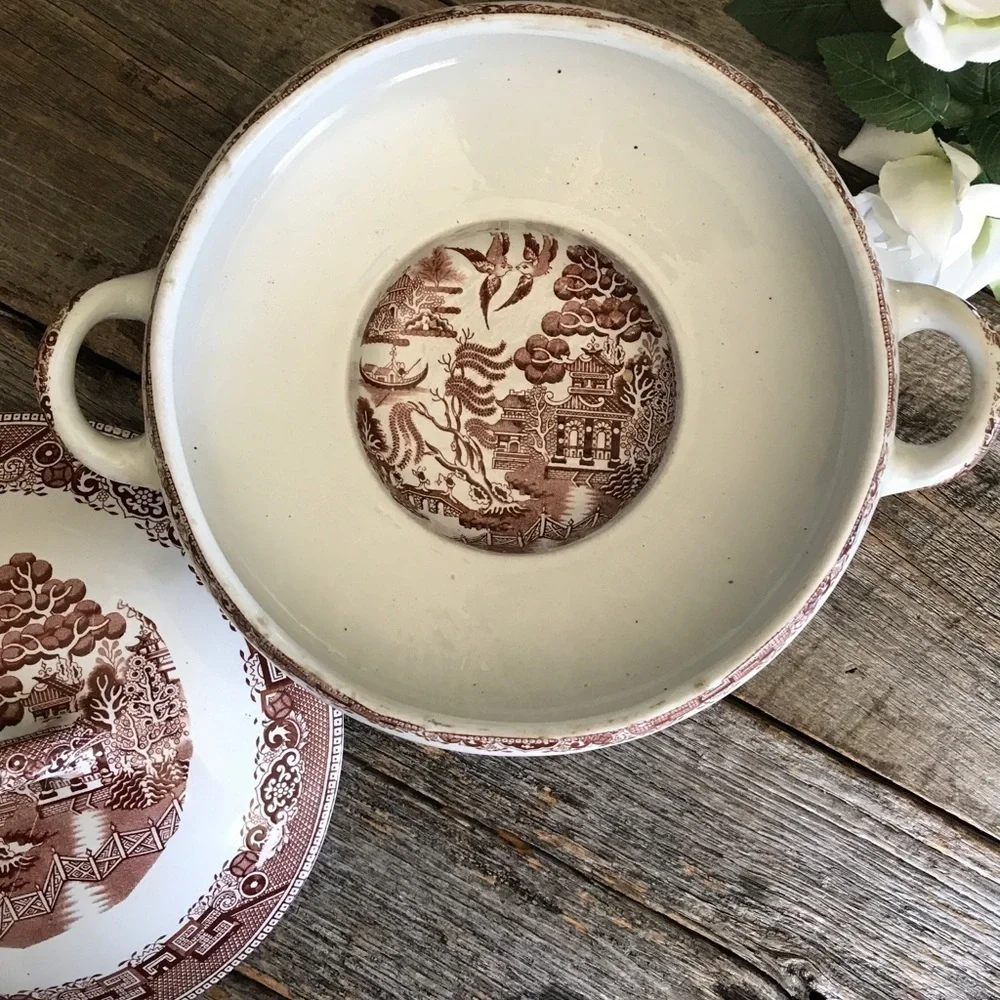 Brown Willowware Soup Tureen